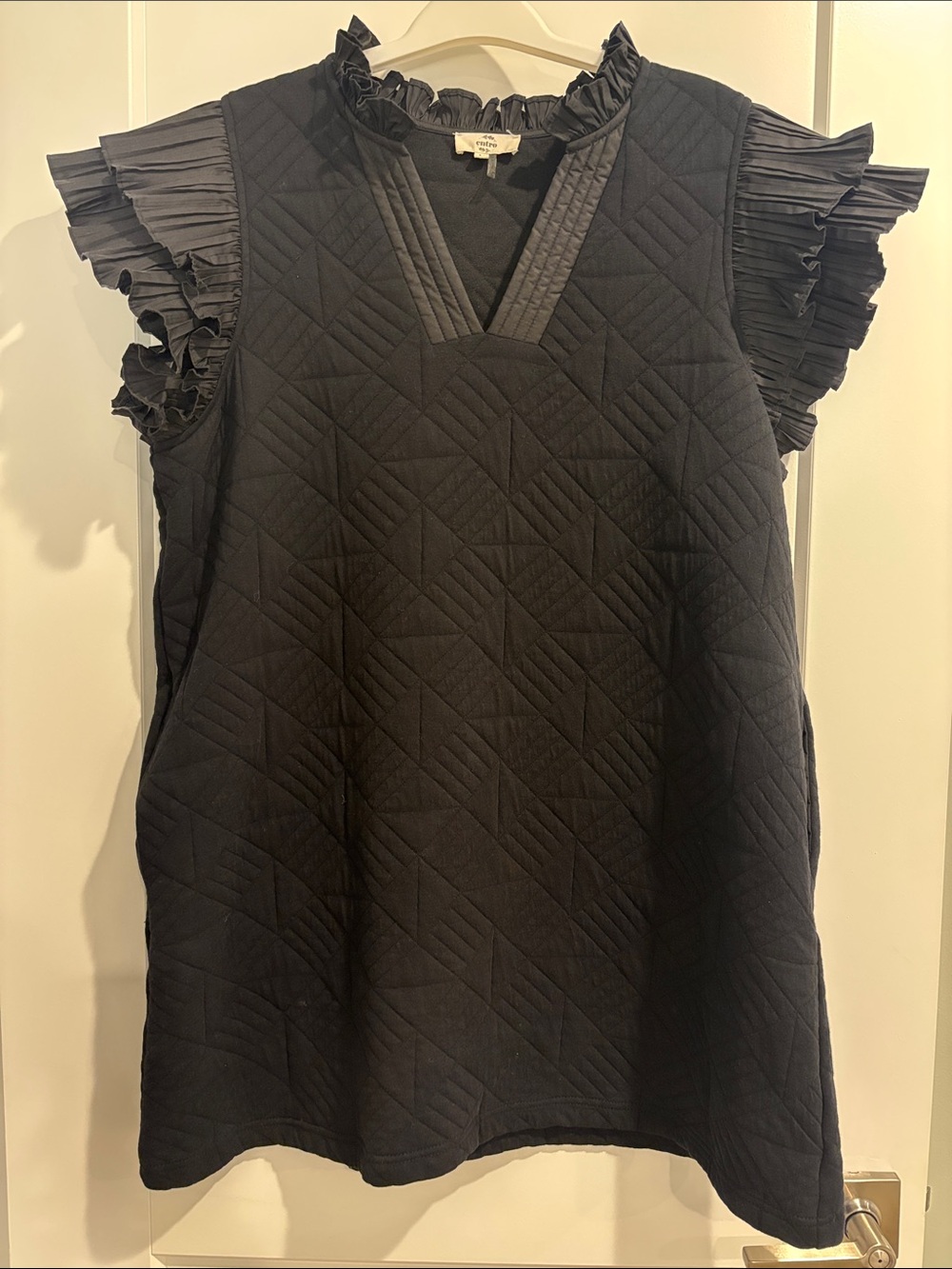 Entro Women’s Puffy Short Sleeve and ruffle collar Dress Medium